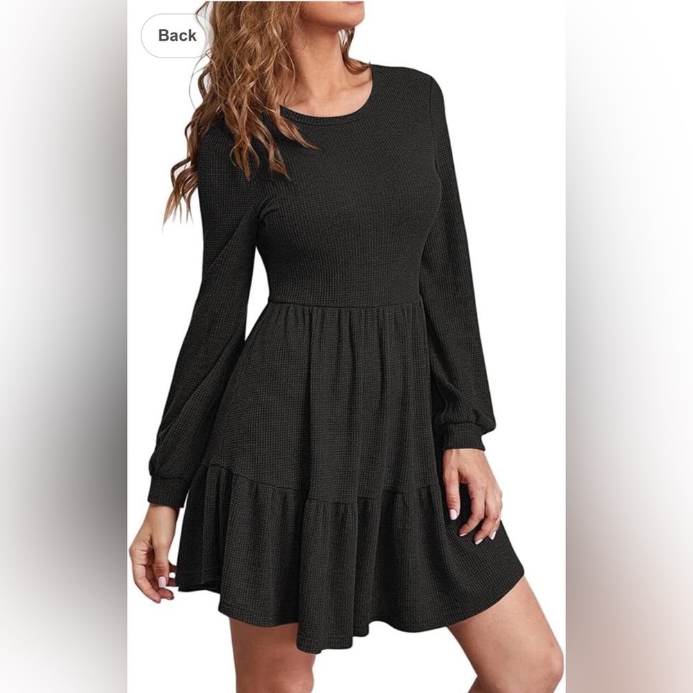Hotwy Women’s Tunic Dress Sz XL black Crew Neck Long Sleeve Casual Waffle Knit